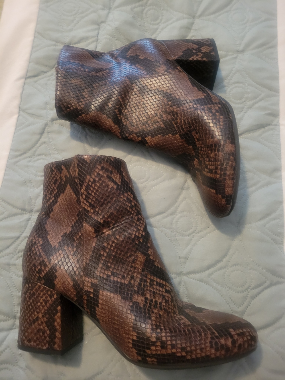 Women's Snake-Print Block Heel Ankle Boots